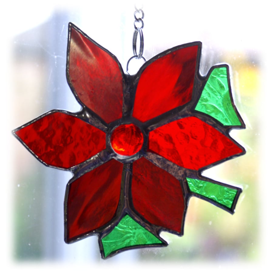 SOLD Poinsettia Suncatcher Stained Glass Red Flower