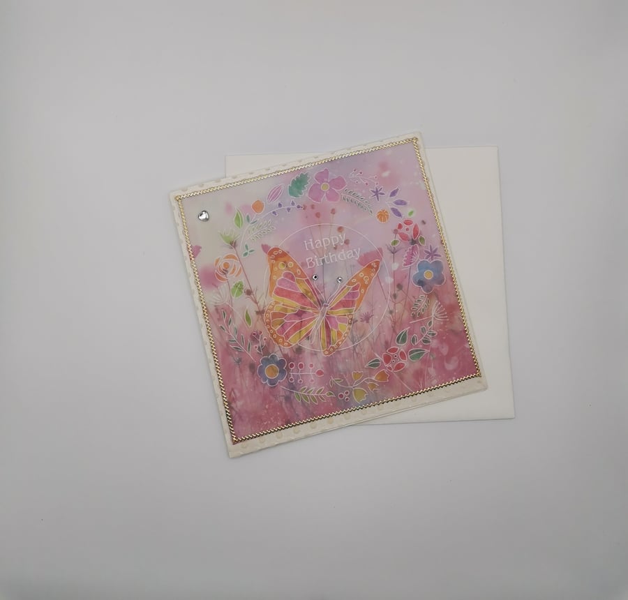 Handmade Embossed Butterfly Birthday Card 