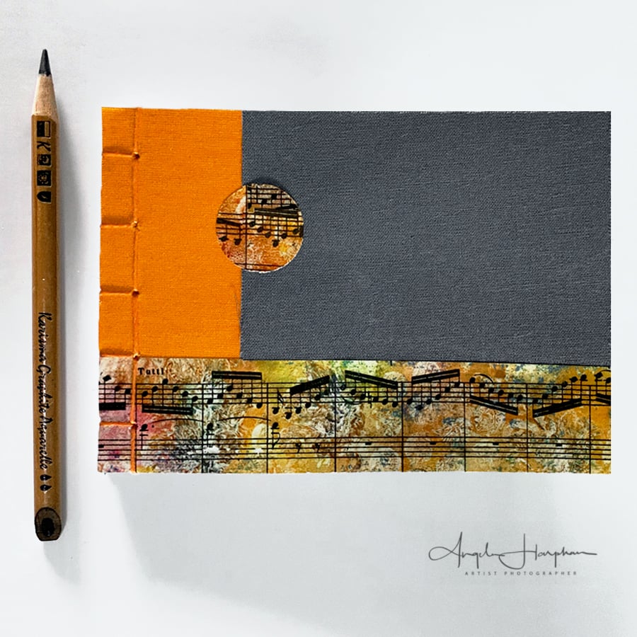 Handmade Orange and Grey A6 Blank Journal Notebook