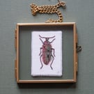 Embroidered Beetle in Metal and Glass Frame