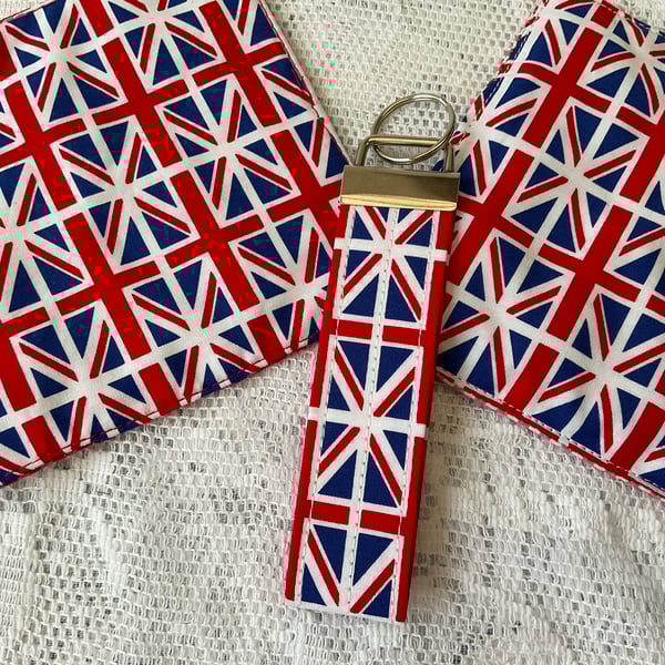 Rose and Hubble cotton fabric Union Jack Patriotic Handmade key fob coasters