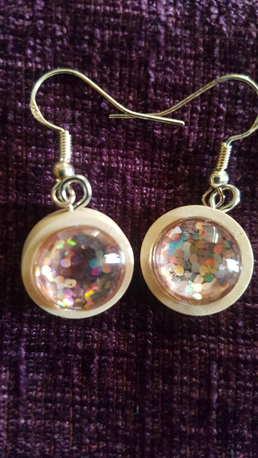 Wooden glass holographic earings 