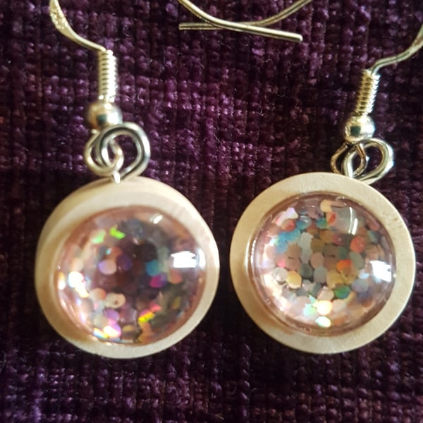 Wooden glass holographic earings 