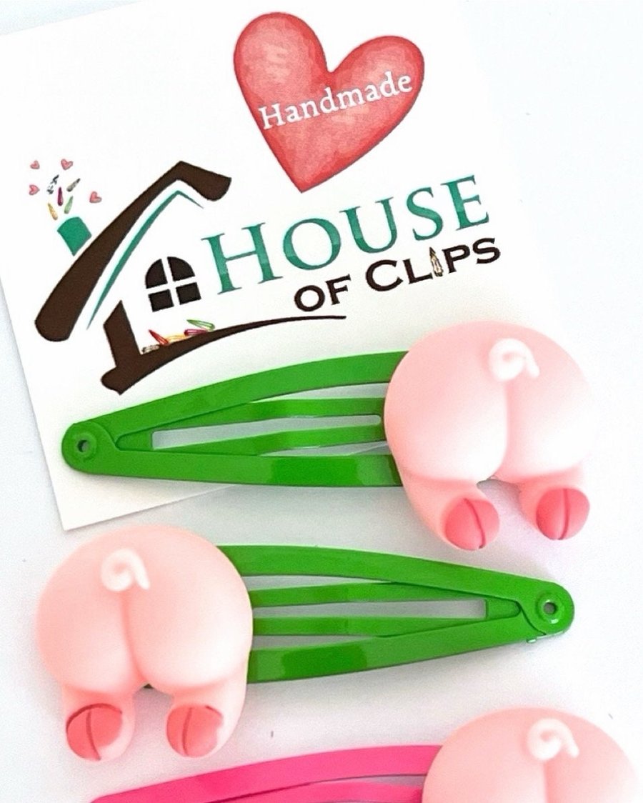 Piggy Bum Bum Hair Clips x2 - Piggy Barrettes - Pig Non Slip Hair Clips - Pig Ha