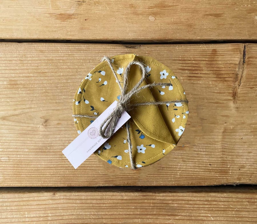 Fabric Coasters, 6 Set, Handmade Coasters, Cotton Coasters. Floral-COAST-16
