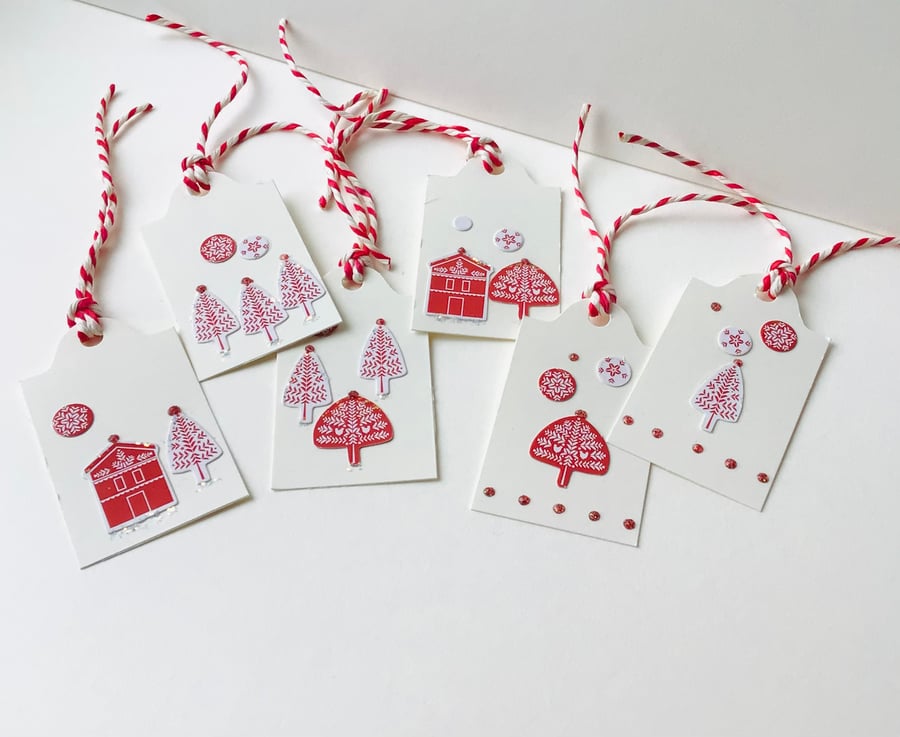 Handmade Christmas Gift Tags pack of Six Scandi Style 