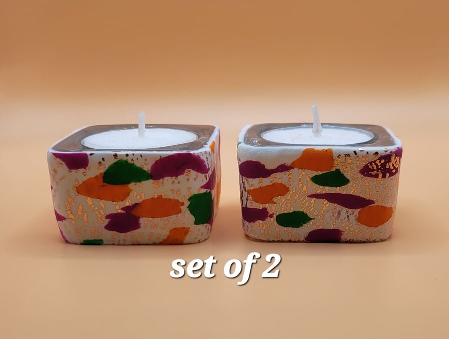 Terrazzo polymer clay tealight candle holder 5cm set of 2