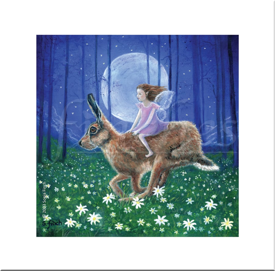 Spring Moon Hare Fairy - Card, Baby Shower Card, Thank You Card, Easter Card