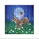 Spring Moon Hare Fairy Card, Baby Shower Card, Thank You Card, Easter Card