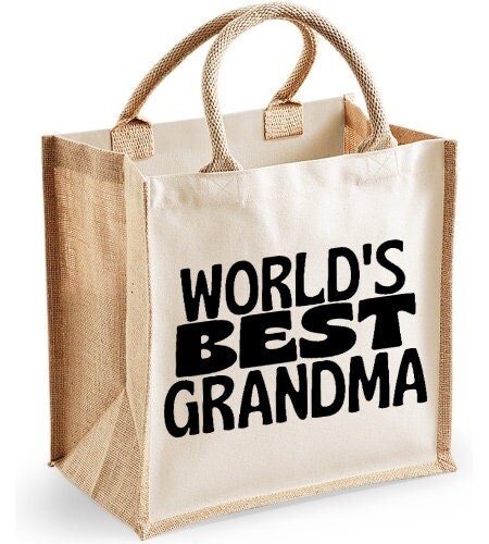 World's Best Grandma Midi Jute Shopper Canvas Lunch Bag Cute Grandma Granny Nan 
