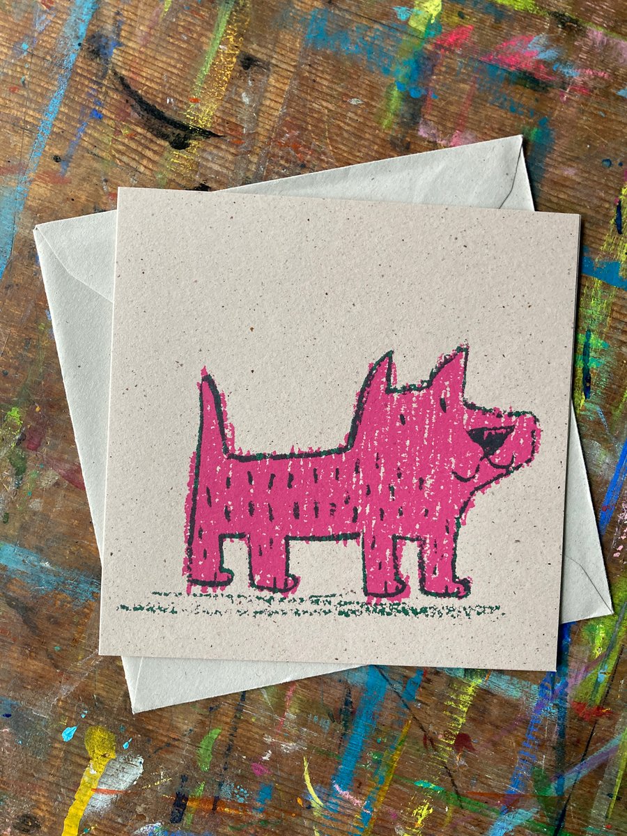 Minty Dog screen printed original card- natural - by Jo Brown Happy Tomato