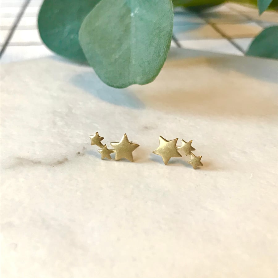 Shooting Star Mini Brass Stud Earrings