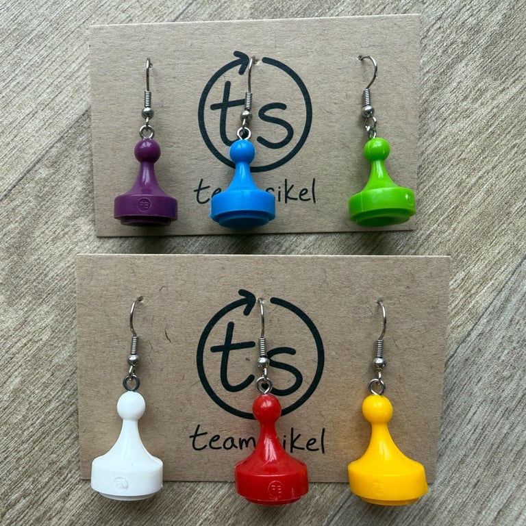 Clue Pawn Earrings - Full Set of Plastic Earrings Upcycled with Surgical Steel