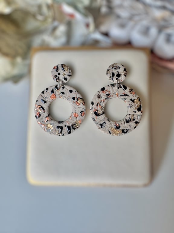 Animal Print - Jasper Circle Hoop Polymer Clay earrings 