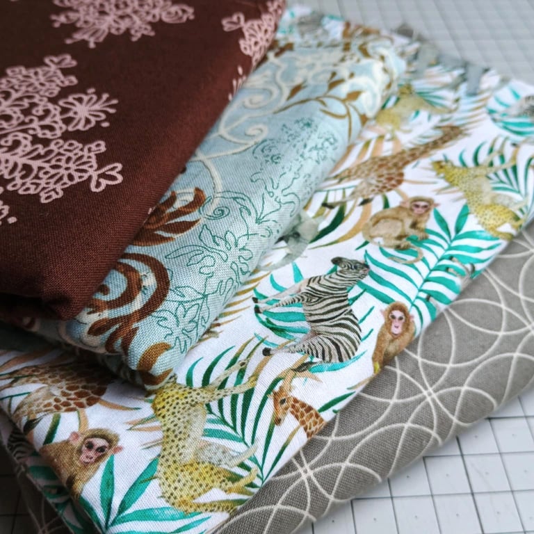 Quilting cotton fabric bundle - turquoise brown cream textile patchwork FQs