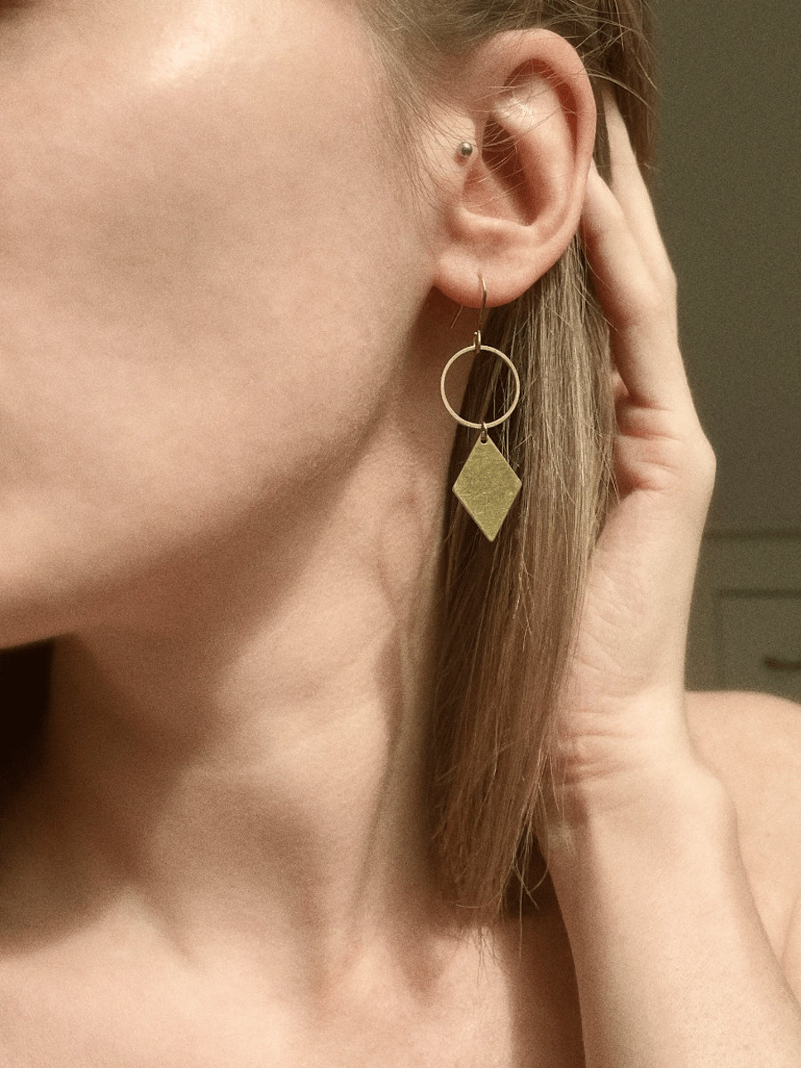 Dangle brass earrings, rhombus earrings, dainty earrings, elegant jewellery