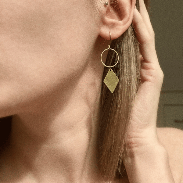 Dangle brass earrings, rhombus earrings, dainty earrings, elegant jewellery