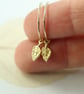 Slim Gold Hoops with Tiny Leaf Dangles 14 ct Gold Fill Hoop Earrings - Image 7