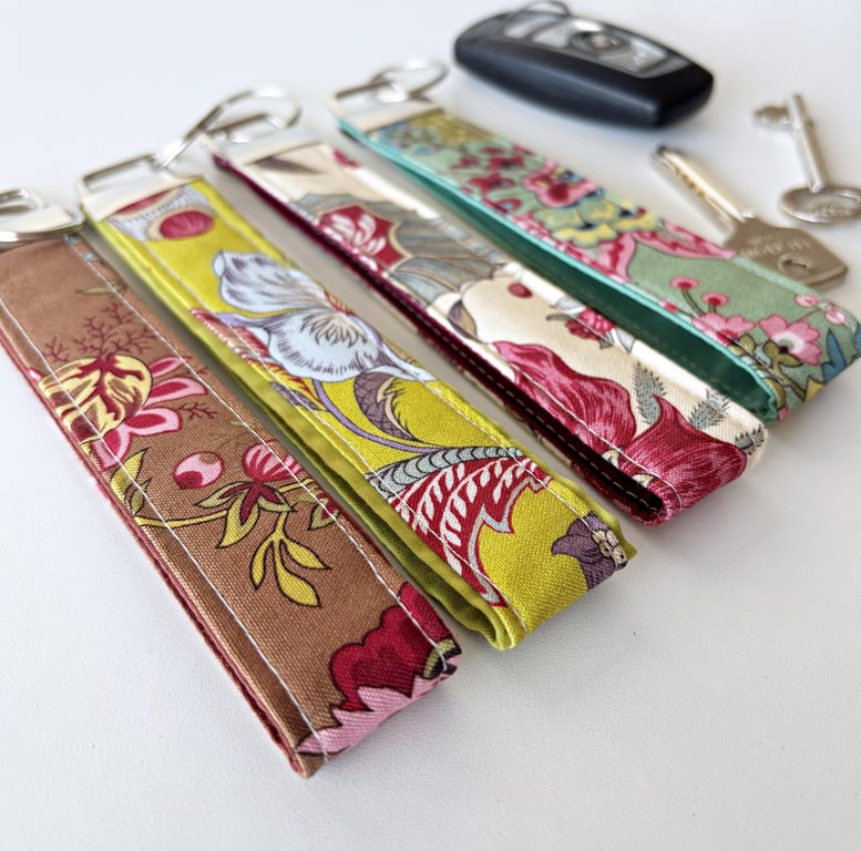 Handmade Dutch Heritage Fabric Wristlet Keyring, Floral Print Key Holder