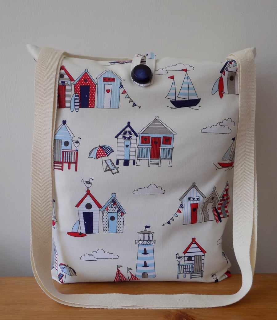 Beach Huts Tote Bag Lined Shoulder Book Market Bag