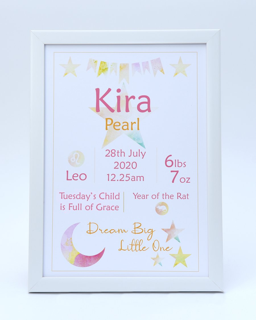 Personalised New Baby Gift, Baby Name Wall Art, Christening Gift, Digital File