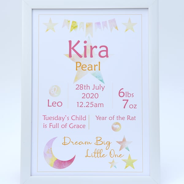 Personalised New Baby Gift, Baby Name Wall Art, Christening Gift, Digital File