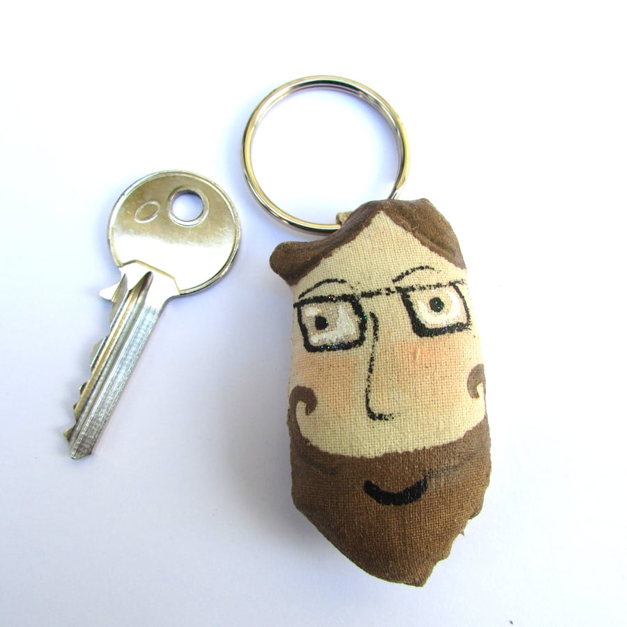 The Bearded Man Keyring, Zip Pull or Bag Charm 