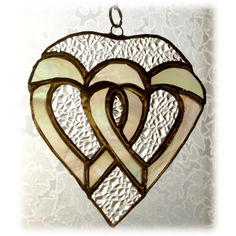 SOLD Wedding Hearts Stained Glass Suncatcher Silver Handmade