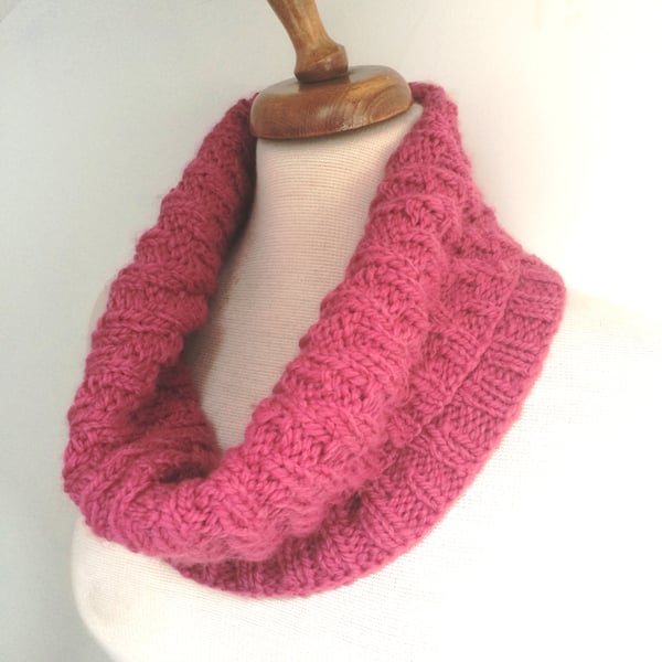 Raspberry knitted cowl