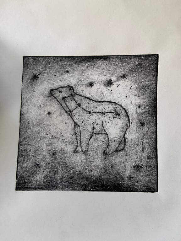 Ursa Minor, Little Bear Constellation, Drypoint Print