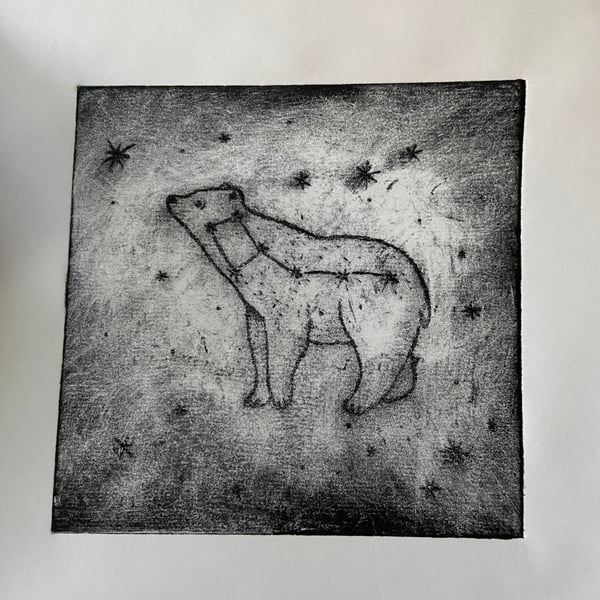 Ursa Minor, Little Bear Constellation, Drypoint Print