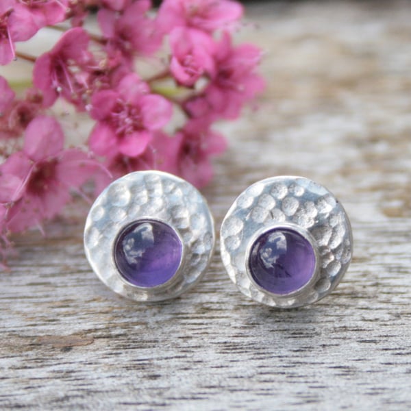 Amethyst gemstone earrings, gemstone stud earring, February birthstone jewellery