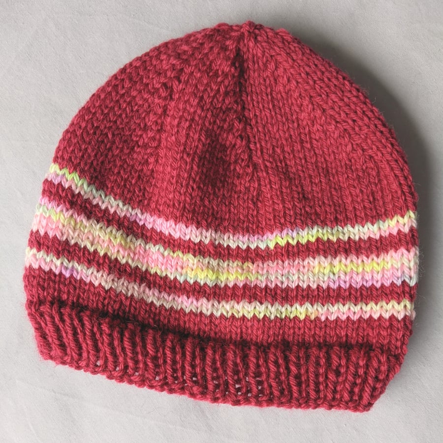 Maroon striped kids beanie