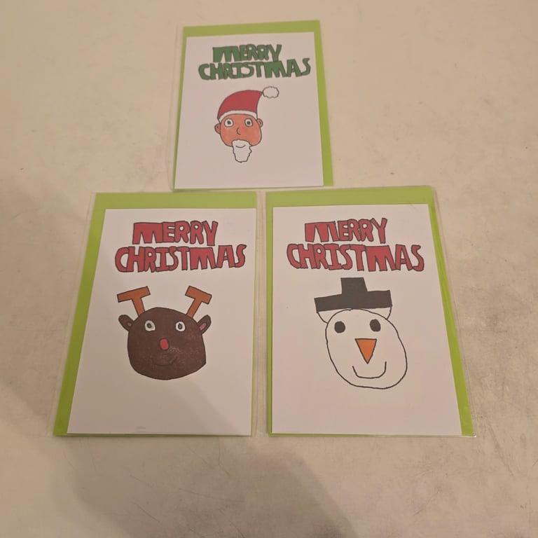 Christmas Greetings Cards Hand-Drawn Pack of 3