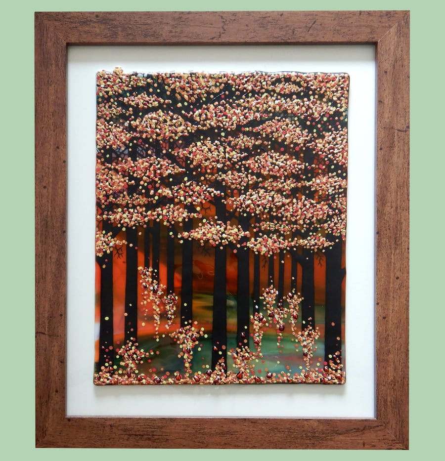 HANDMADE FUSED GLASS 'AUTUMN TREE' PICTURE.