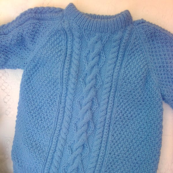 Child's Hand Knitted Crew Neck Cabled Jumper, Child's Aran Jumper, Custom Make