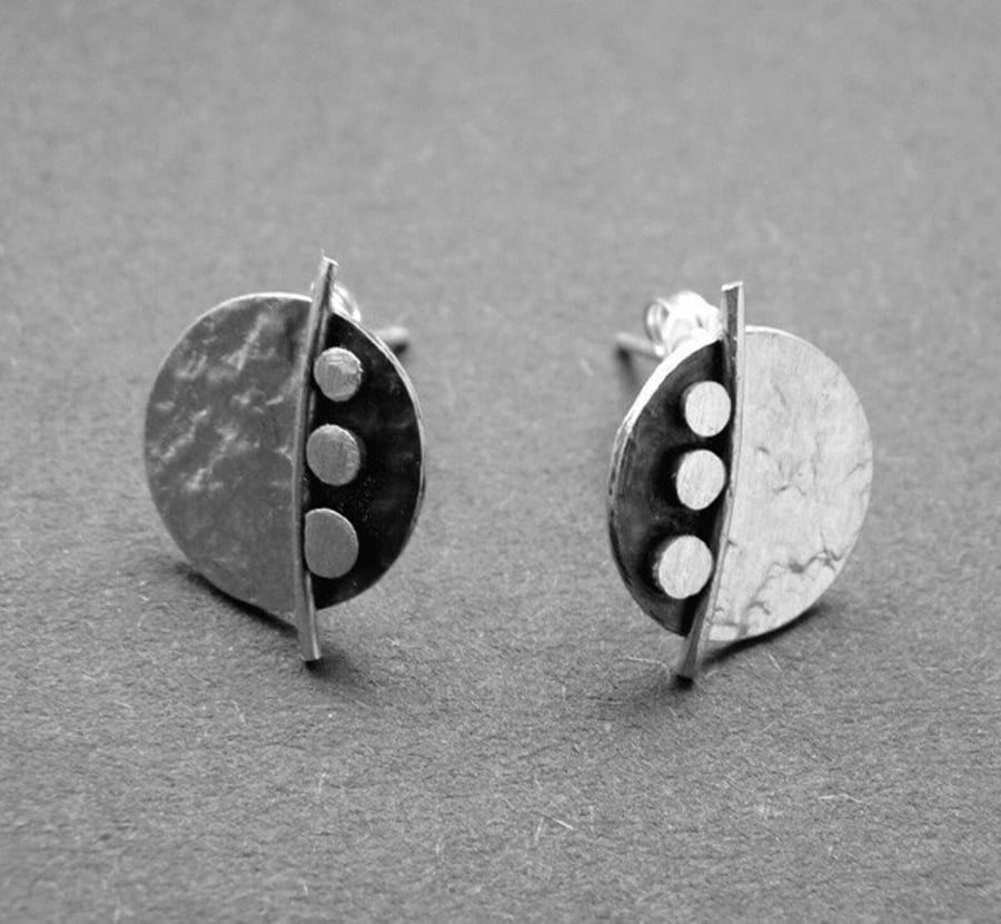Handmade sterling silver disc stud earrings.