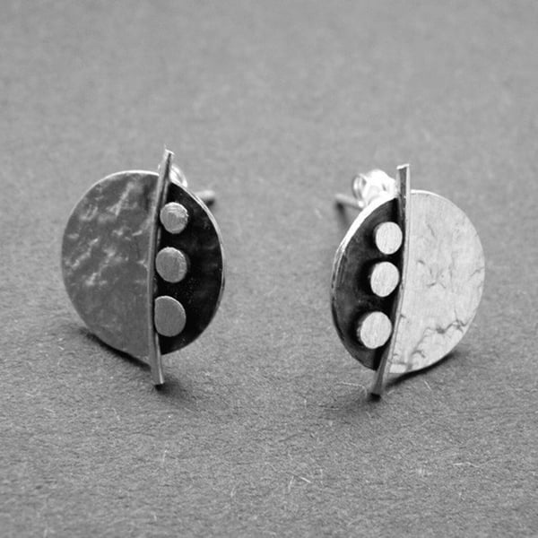 Handmade sterling silver disc stud earrings.