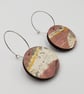 Pink, White, Grey and Yellow hand printed earrings - Image 6