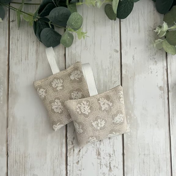 Set of 2 Lavender Sachets: Beige Flowers Fabric Design, New Home, Sleep Pillows