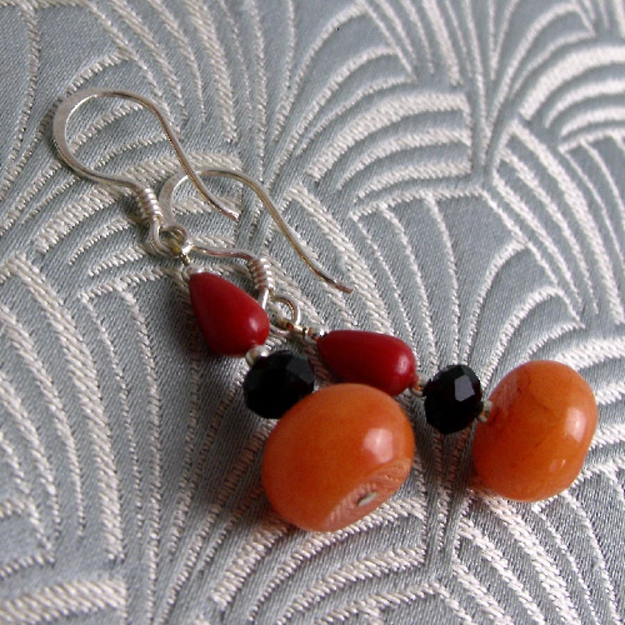 Orange Dangle Earrings, Semi-Precious Stone Handmade Earrings CC61