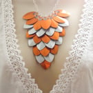Orange Bib Statement Necklace, Scale Maille Necklace, Chainmaille Necklace