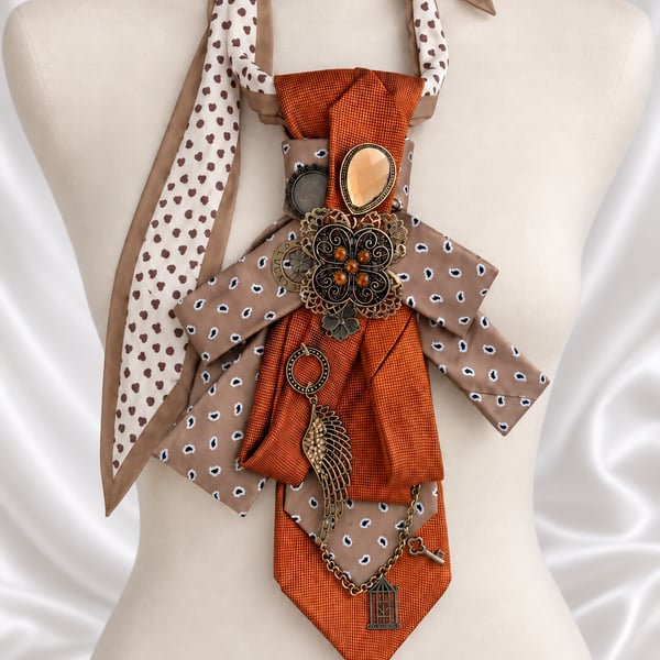 Autumn Voyager – Upcycled Necktie Statement Necklace