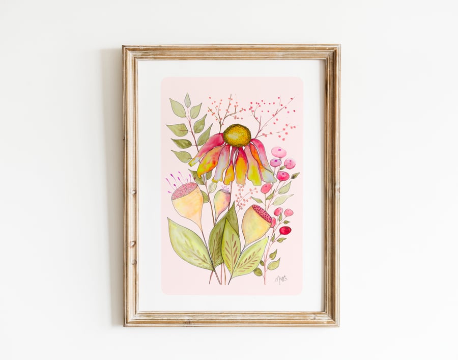 Art Print  Summer Flowers  Botanical Art