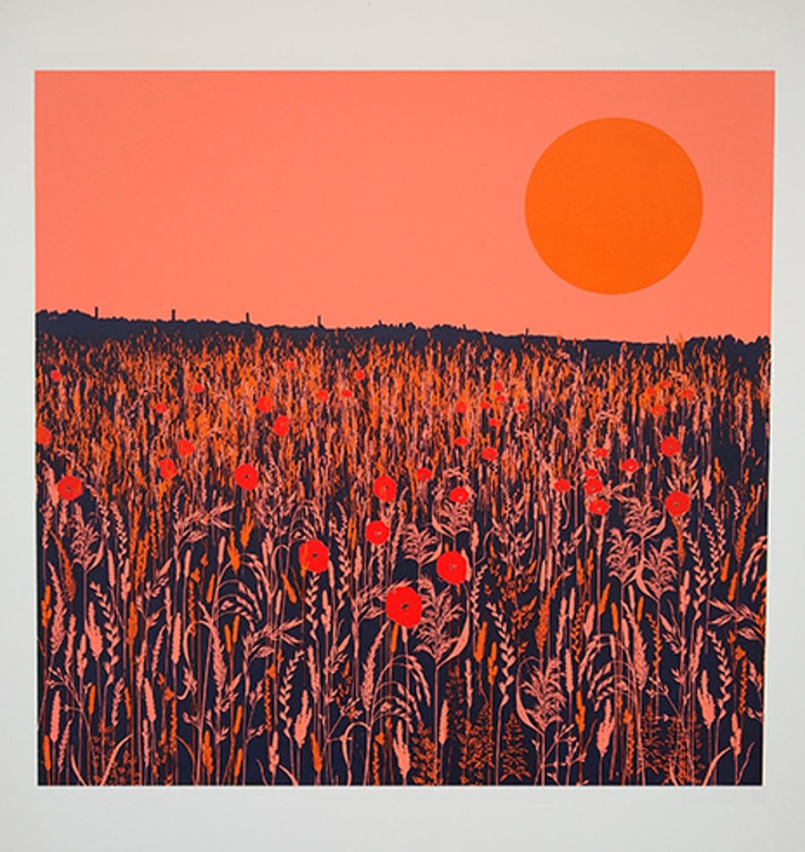 'Sunset Poppies' original hand-pulled screen print MISPRINT