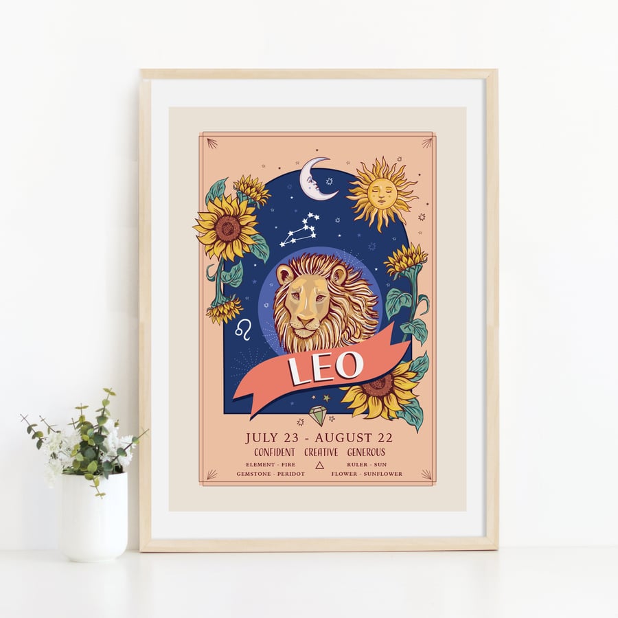 Leo Floral Illustration Wall Art Print