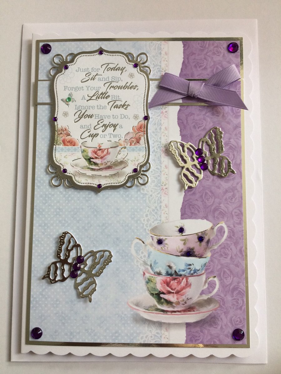 Birthday Tea Card Enjoy a Cup of Tea Any Occasion Vintage Bone China 