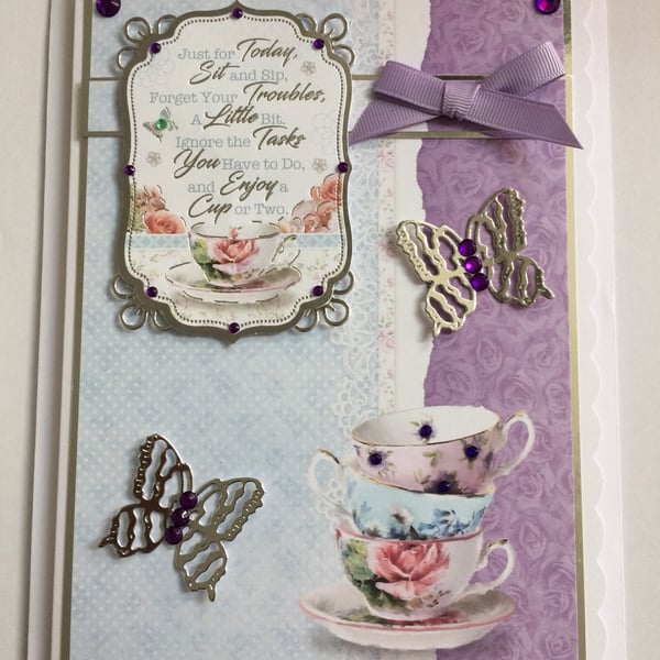 Birthday Tea Card Enjoy a Cup of Tea Any Occasion Vintage Bone China 