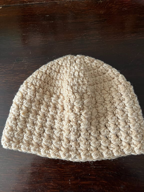 Fawn, Beige, Wheat Coloured Chunky Crocheted Beanie Hat 