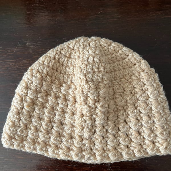 Fawn, Beige, Wheat Coloured Chunky Crocheted Beanie Hat 